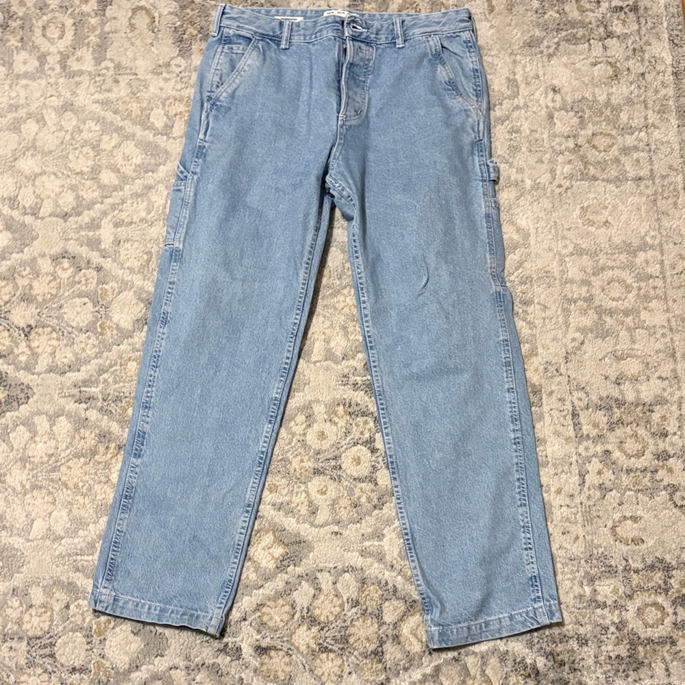 Pull&Bear Men's Sky Blue Relaxed Jeans